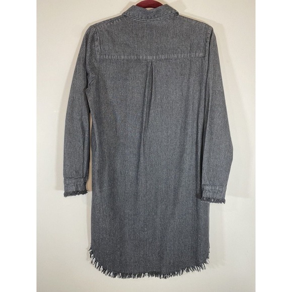 Francis Cabrel SMALL Faint‎ Black Denim Collared Pockets Frayed Hem Shirt Dress - Picture 6 of 8